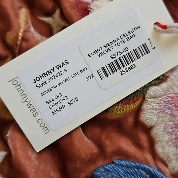 Johnny Was Celestin Velvet Tote  - Rare - EUC -  Price Firm - Picture 6 of 17